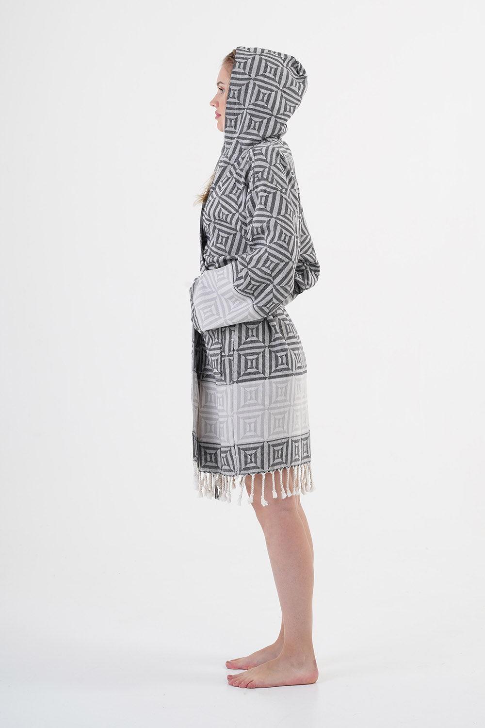 [CHAPUTS Square Black Bathrobe] Peshtemal Turkish Towel Bathrobe Fouta